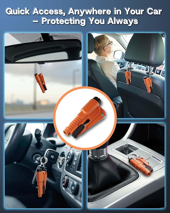 4 Pack Window Breaker Seatbelt Cutter Car Window Breaker Tool – Emergency-Proven 3-in-1 Escape Tool with Glass Breaker, Seatbelt Cutter & Whistle – Portable Keychain Design, Multi-Car Safety Kit