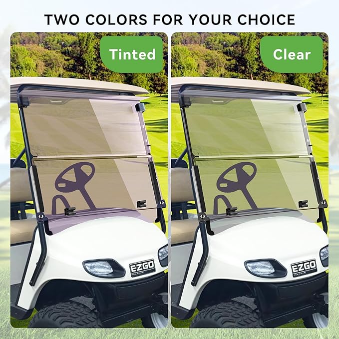 EZGO TXT 2014+ Flip Flop Compact Golf Cart Windshield, Tinted Color, 3/16" Thickness, Fits EZGO TXT 2014+
