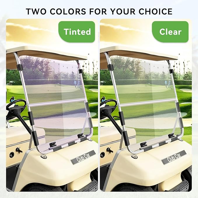 Club Car DS OLD Flip Flop Compact Golf Cart Windshield, Tinted Color, 3/16" Thickness, Fits Club Car DS 1982-2000.5