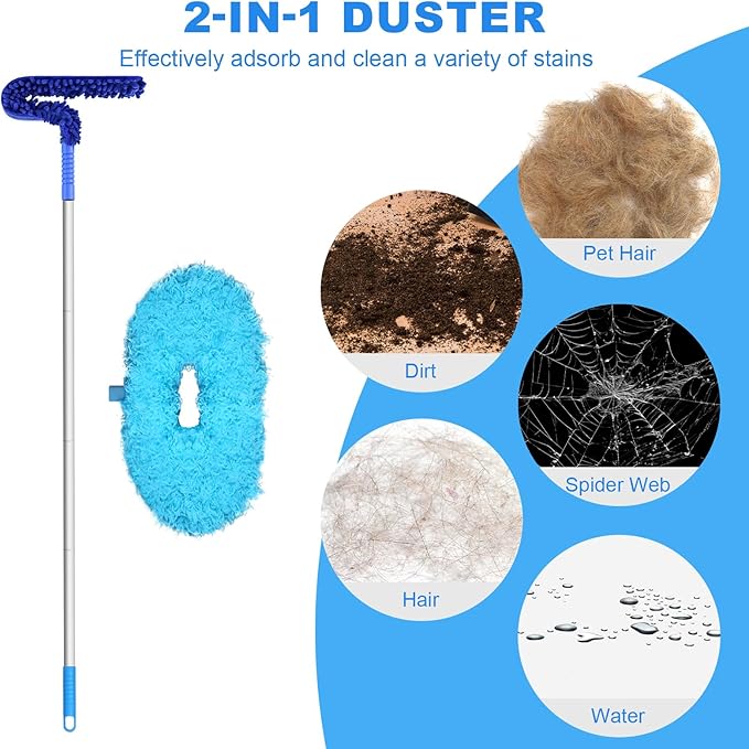 Storystore Ceiling Fan Cleaner Duster with Extension Pole, Feather Dusters for Cleaning Cobweb Cleaner (Round and Dust Collector)