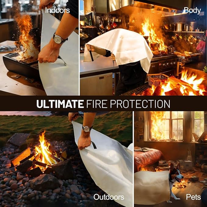 4 Pack Emergency Fire Blanket for Home, Kitchen, Car and Warehouse. 40" x 40" Fire Safety Blanket Extinguisher, Fiberglass Flame-Resistant