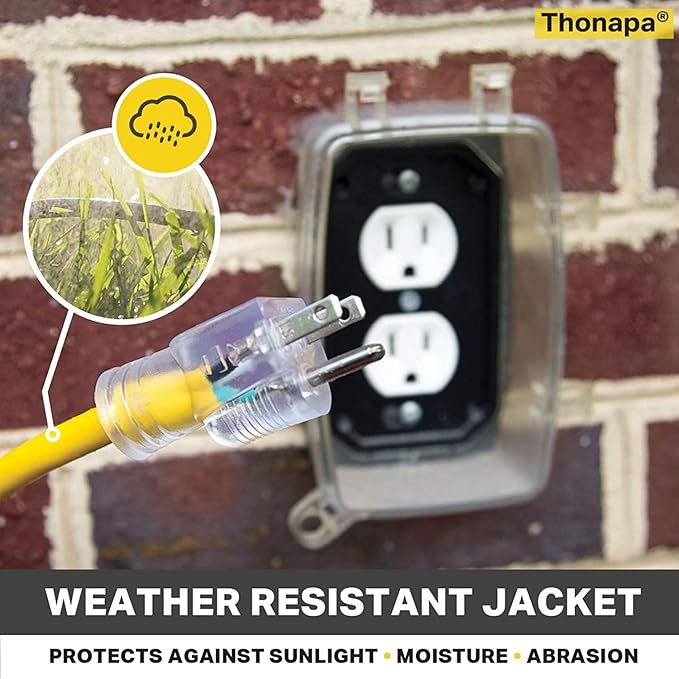 10 Foot Lighted Outdoor Extension Cord - 12/3 SJTW Heavy Duty Yellow Extension Cable with 3 Prong Grounded Plug for Safety - Great for Garden and Major Appliances