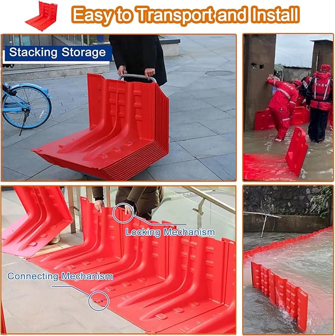 Flood Protection Barrier, 2/3/4/5/6/7/8/9/10/20/30-Pcs Wall Plastic Flood Prevention Board Water Absorbent Dams Diverter Door Dam Flood Barrier Water Barrier(20-Pcs)