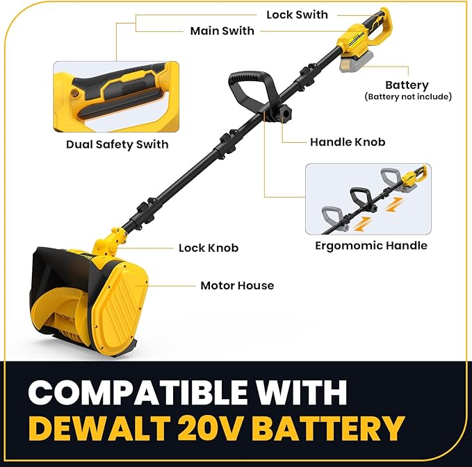 Electric Snow Shovel for Dewalt 20V Max Battery, 11" Brushless Snow Blower with Adjustable Handle, Max 26 FT Snow Thrower, Cordless Snow Shovel 20V for Driveway, Sidewalk, Patio, Deck (No Battery)