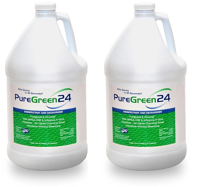 PureGreen24 Institutional pack Safe & Effective Disinfectant. Kills Deadly Germs including RSV Norovirus MRSA Staph 2025 Flu Contains No Toxic Chemicals. 2 gallons (6) 32oz sprays 10 Microfiber