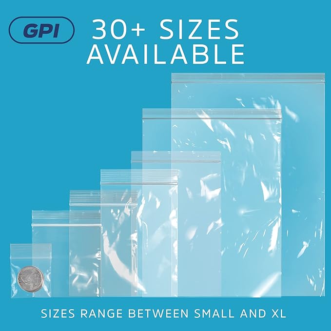 GPI - Extra-large Zip Bags, 14" x 20" Large Reclosable Lock Zip Bags, Clear Plastic Zipper Storage Bags with Zip Top Lock for Freezer, Apparel, Clothing, Food, Supplies - 100 Count