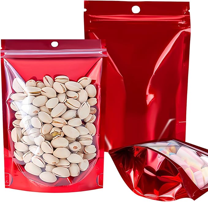 100PCS Mylar Bags for Food Storage,Resealable Bags for Small Business with Clear Windonw,4x6 inch Smell Proof Bags Stand Up Zip Lock Pouches Aluminum Foil Sealable Bag for Packaging Cookie,Snack