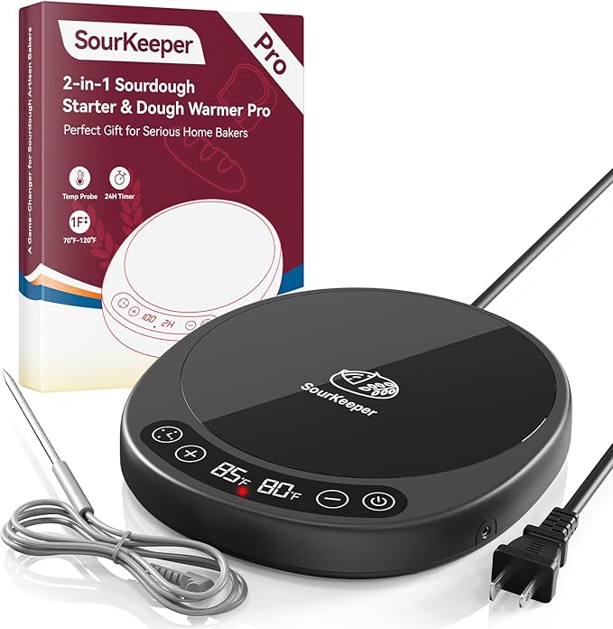 Larger 2-in-1 Sourdough Starter Warmer Pro - 2026 Upgrade Larger Heating Plate, Dough Temp Probe, 1°F Control (70–110°F), 24H Timer, Real-Time Monitoring, for Beginner Bakers Black