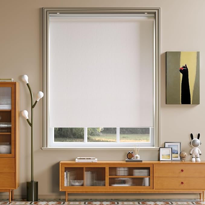 Cordless Roller Shades Blackout Blinds for Windows Room Darkening Rolled Up Shades with Spring System, UV Protection Window Shades Door Blinds for Home and Office (White, 23" W x 72" H)