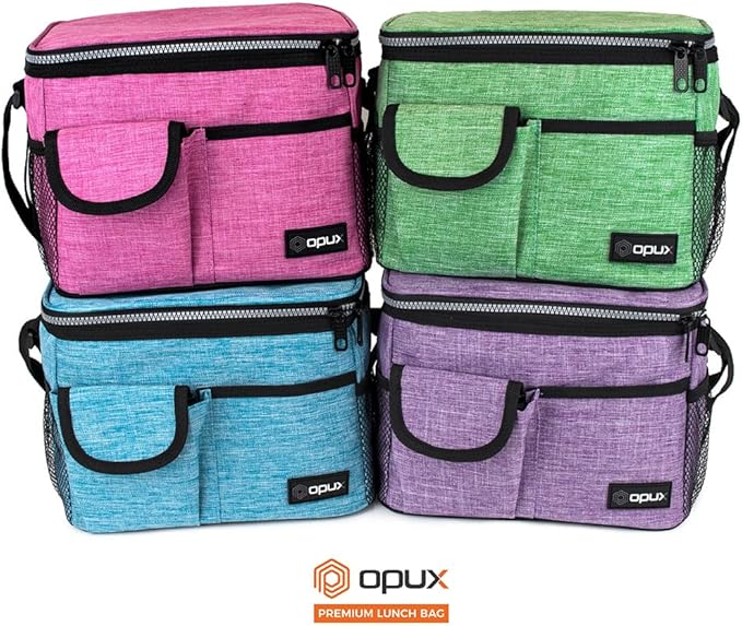 opux Insulated Lunch Bag for Men Women, Leakproof Heather Green Lunch Box for Work, Portable Soft Lunch Cooler Bag with Shoulder Strap, Adult Lunchbox Lunch Pail for Kid Boy Girl School, 14 Can/8L