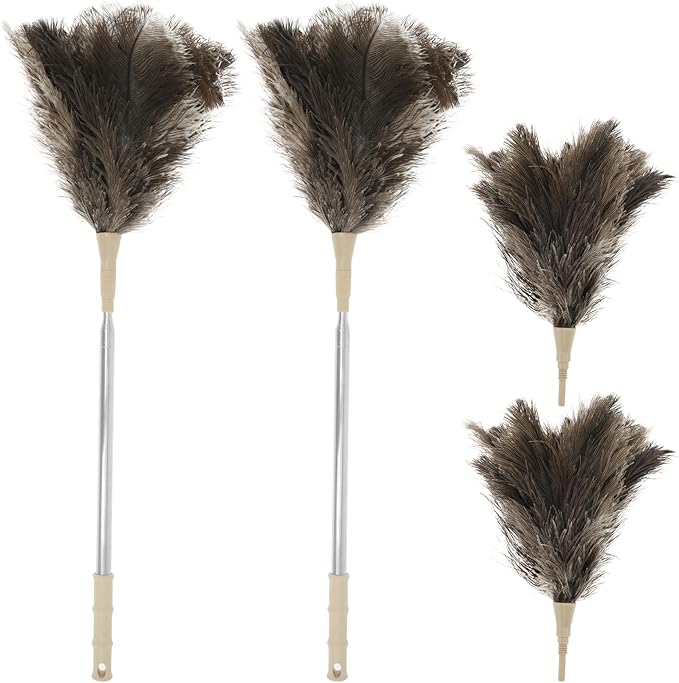 4 Pcs Feather Duster with Extension Pole 29 to 83 Inches Practical Long Feather Dusters Retractable for Home and Car Cleaning (4Pcs-Feather Duster)