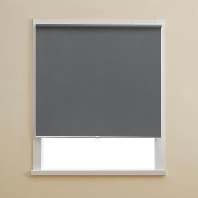 Cordless 100% Blackout Roller Shades for Windows,UV Protection Pull Down Shades,Room Darkening Door Blinds Thermal Insulated Fabric for Home Office and Bedroom(35" W x 72" H,Grey)