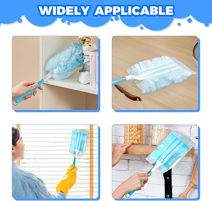 10PCS Duster Refills Folding Handles Set Compatible with Swiffer Dusters,Disposable Static Dust Removal Brush Handle for Dusting Electronics,Furniture,Blinds,Ceiling Fans (10, Blue)