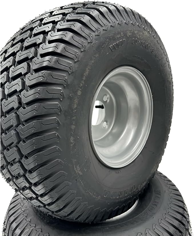 Set of 2 - Silver 20x10.00-8 Lawn Mower Tire and Rim