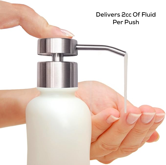 Elegant Flat Top Stainless Steel Soap and Lotion Dispenser Pumps (Brushed Nickel, 4 Pack)