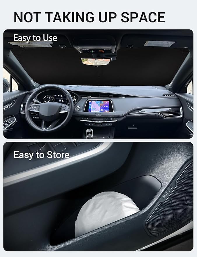 Proadsy Windshield Sun Shade for Cadillac XT4 2019-2024 2025 4-Layer Foldable Front Sunshade Protector Sun Visor Blocks UV Rays Keep Car Cooler