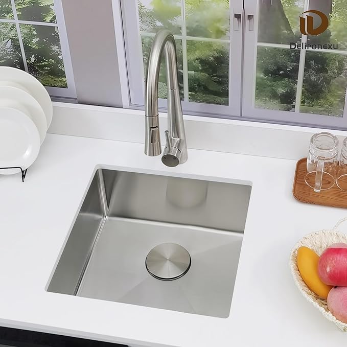 18 Inch Undermount Bar Sink – Delironexu 18 Gauge Stainless Steel Bar Sink, 18x18x8 Small Kitchen sink with Brushed Finish, Wet bar sinks Undermount for RV, Outdoor, and Prep Use