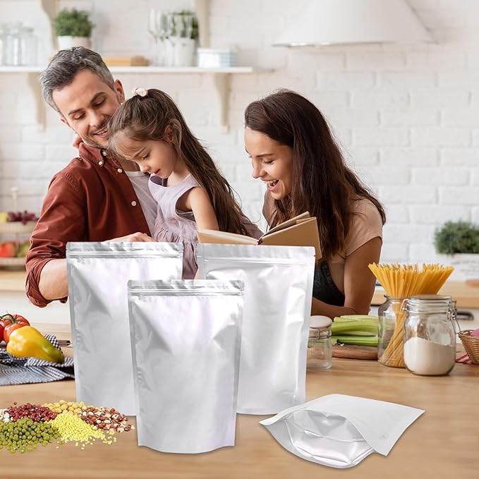 30PCS 1Gallon 10"X14" Mylar Bags for Food Storage with Oxygen Absorbers&Lables,10 Mil Thick Resealable Stand-Up Zipper&Heat Sealable Bags for Long Term Food Storage,Dried Food