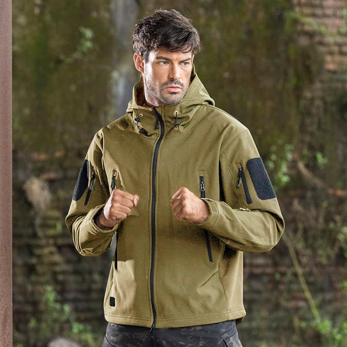 FREE SOLDIER Men's Outdoor Waterproof Soft Shell Hooded Military Tactical Jacket