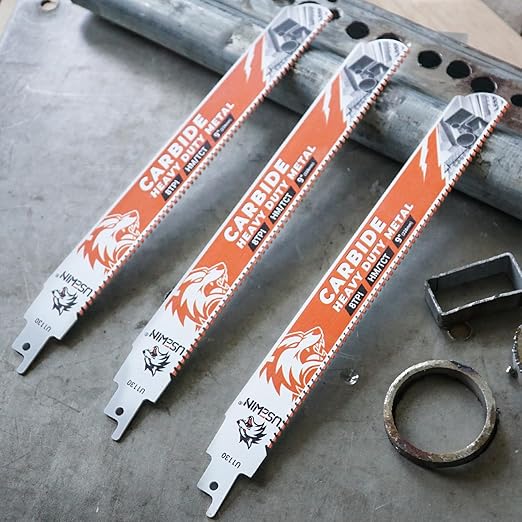 3 Pack Carbide Reciprocating Saw Blades, 9 Inch 8 TPI Metal Blades, Pruning Blade for Reciprocating Saw for Thick Metal, Cast Iron, Alloy Steel