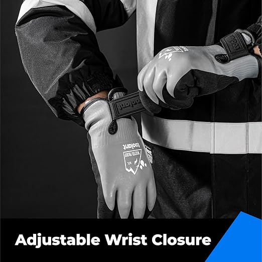 toolant 100% Waterproof Gloves for Men and Women, Winter Work Gloves for Cold Weather, Touchsreen, Thermal Insulated Freezer Gloves, With Grip, Warmth Gift for Family & Friends, Gray, L