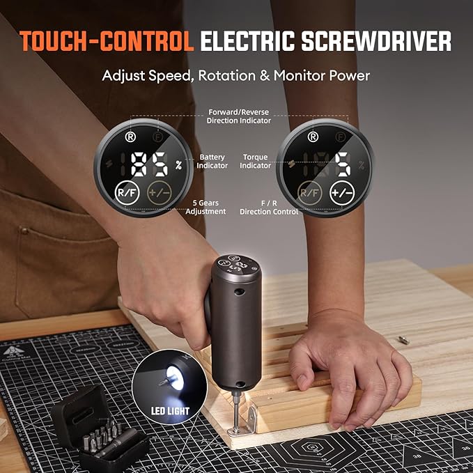 Electric Screwdriver Set - 4V Cordless Screwdriver Rechargeable 2500mAh - 5 Torque Settings Power Screwdriver 250RPM 5N·m Max - Tools for Furniture Electrical Repairs - LED, 15 S2 Metal Bit, 1/4" Hex