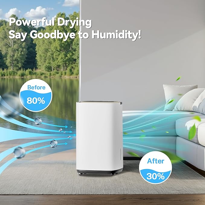 5000 Sq.Ft Dehumidifier, 50PT/24H Dehumidifiers with Drain Hose for Basement, Large Compressor Dehumidifier for Basement/Laundry/Bedroom/Office, Dehu/Dry/Air Mode, Humidity Display/Timer/Child Lock