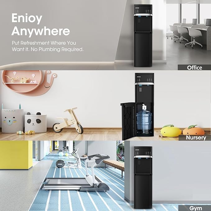 3 in 1 Self-Cleaning Water Dispenser with Ice Maker, Bottom Loading Hot and Cold Water Cooler for 5 Gallon Bottle - Includes Child Safety Lock & Nightlight - Water Machine for Home, Office