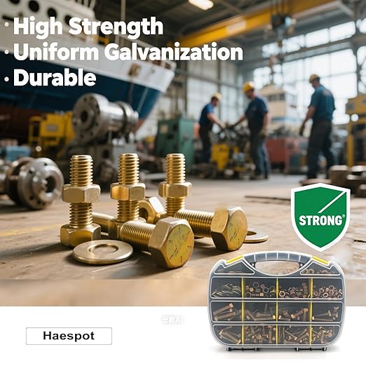 574PCS Haespot 5 to 8 Grade Alloy Steel Heavy Duty Bolt and Nut Assortment Kit, Corrosion-Resistant and Durable,1/4"-20,5/16"-18,3/8"-16 SAE Hex Bolt, Multi-Size, Professional Storage