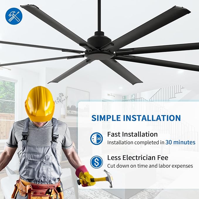 84 Inch Industrial Ceiling Fans without Lights,Large Ceiling Fan with 8 Reversible Aluminum Blades, 6-Speed Remote Control, Home or Commercial Ceiling Fan for Porch,Garage,Shop