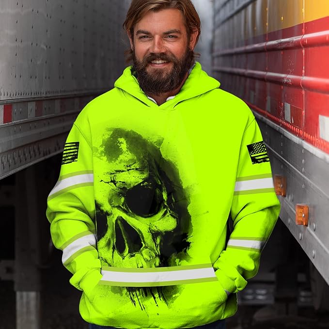 Color US Flag High Visibility Hoodie for Men Women Reflective Tapes Safety Workwear for Worker Runner Patriotic