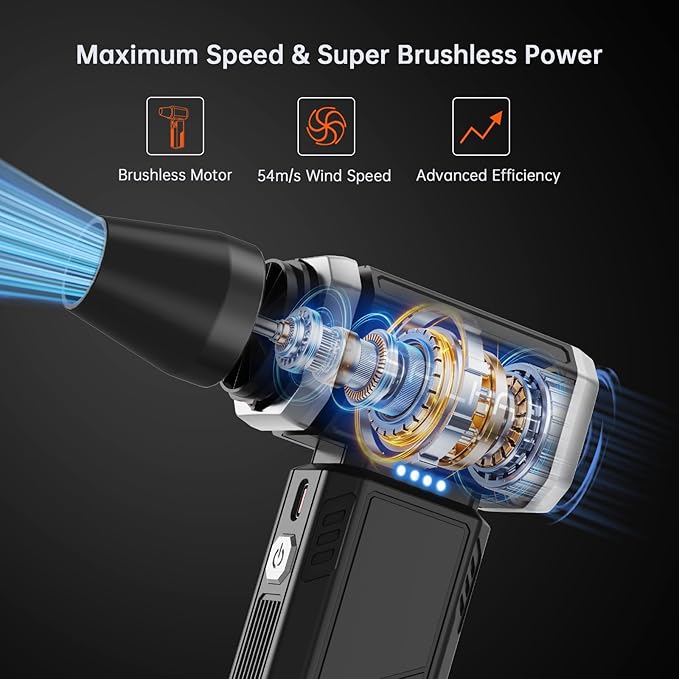 Compressed Air Duster 300000RPM, Cordless Electric Office Duster Brushless Motor Replace Canned Air, Rechargeable Durable Turbo Blower for PC, Car, Keyboard & Outdoor, Birthday Gifts for Men