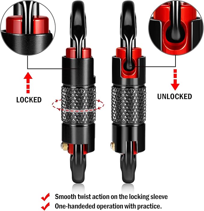 FresKaro UIAA Certified 25KN Auto Locking Climbing Carabiner Clips, Twist Lock, and Heavy Duty Carabiners for Rock Climbing, Rappelling, and Mountaineering, D Shaped