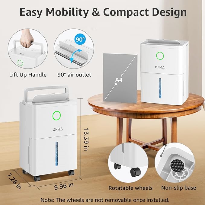 KNKA 1600 sq.ft Dehumidifier for Basement, 21 Pint Dehumidifiers for Home with Drain Hose, Continuous Drainage, Washable Filter, Intelligent Humidistat for Bedroom, Bathroom, Large Room