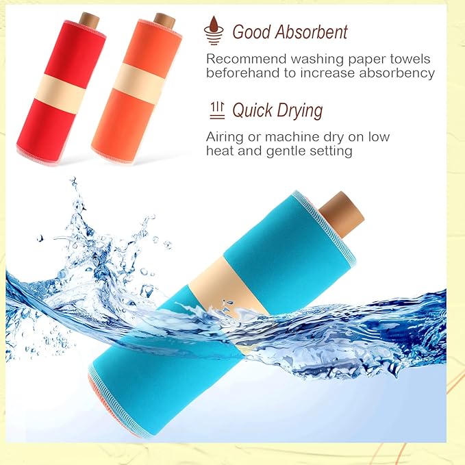 Redbaker 50 Pcs Reusable Paper Towels Paperless Reusable Cotton Cloths Toilet Absorbent Washable Paper Towels with Roll Kitchen Dishcloth for Kitchen Paperless Dishcloths(Bright Colors)