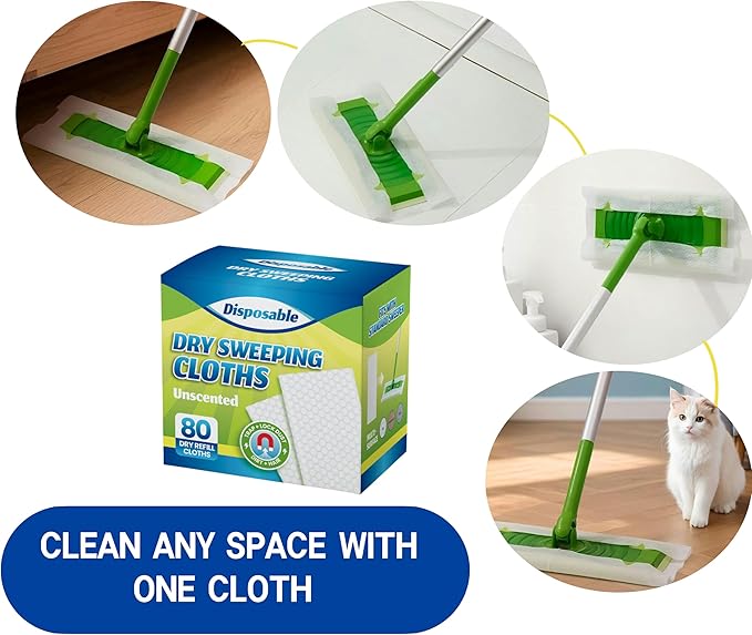 Dry Sweeping Cloths Disposable Mop Refills Floor Dust Mop Pad, Floor Cloth Refills for Swiffer Standard Sweeper, Pack of 80