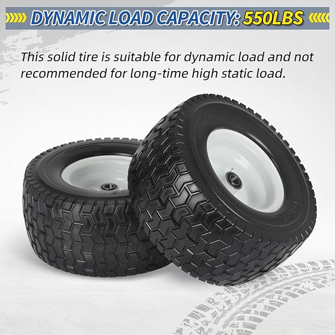 13x6.50-6 Tire and Wheel, 13x6.5-6" Flat-free Lawn Mower Tires, 3”-6.5“ Centered Hub, 3/4" or 5/8" Bearing, Universal Fit Garden Tractor Front Wheels, 4 Ply, V-Turf Pattern, 2 Pack