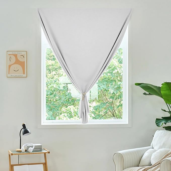 Adhesive Curtain,100% Blackout Shades,No Rod,Easy to Install,Provides Privacy Protection for Bedrooms (Grayish White - W35 × L80 in)