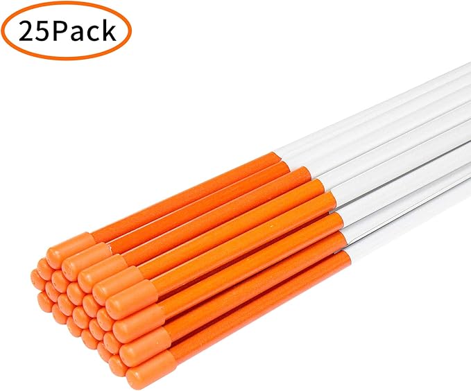 Driveway Markers Snow Stakes 48 inch Orange Plow Stakes Reflective Fiberglass, Pack of 25 for Parking Lots, Walkways