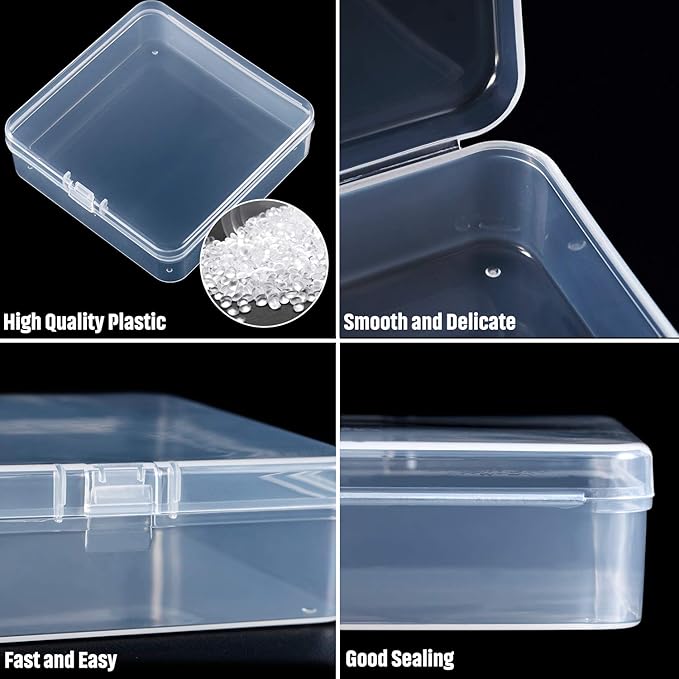 SATINIOR 24 Packs Small Clear Plastic Beads Storage Containers Box with Hinged Lid for Storage of Small Items, Crafts, Jewelry, Hardware (3.7 x 3.7 x 1.18 Inches)