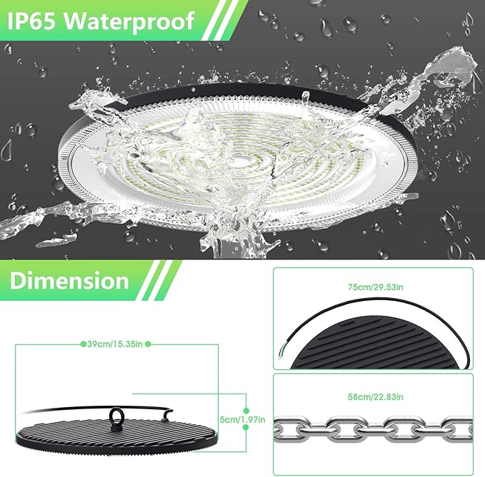UFO LED High Bay Light:500W 50000LM LED Shop Light 6000-6500K Bay Lighting IP65 Waterproof for Barn/Garage/Commercial Warehouse(6 Pack)