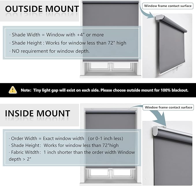 AOSKY Cordless Roller Shades Blackout Blinds for Windows Room Darkening Rolled Up Shades with Spring System, UV Protection Window Shades Door Blinds for Home and Office (43" W x 72" H,Grey)