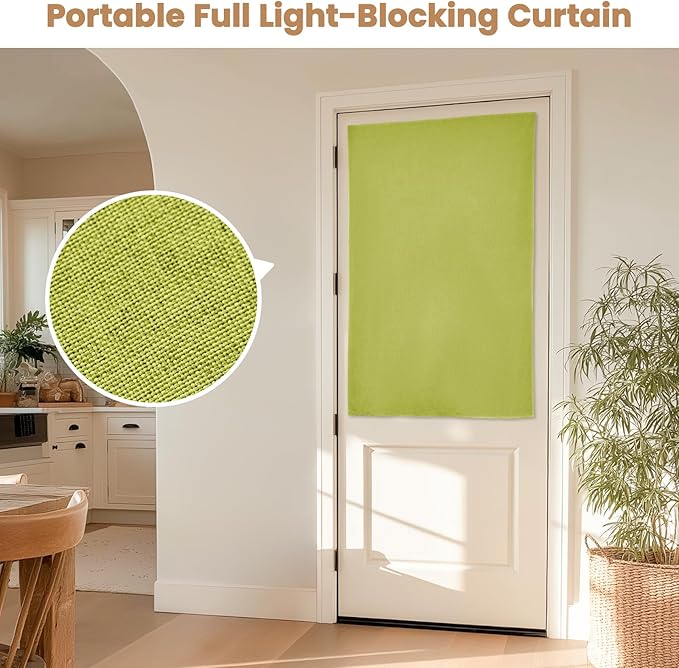 100% Blackout French Door Curtain,Adhesive, No Drilling Required,Small Curtains Designed for Installation On Doors (Fruit Green - W25 × L40 in)