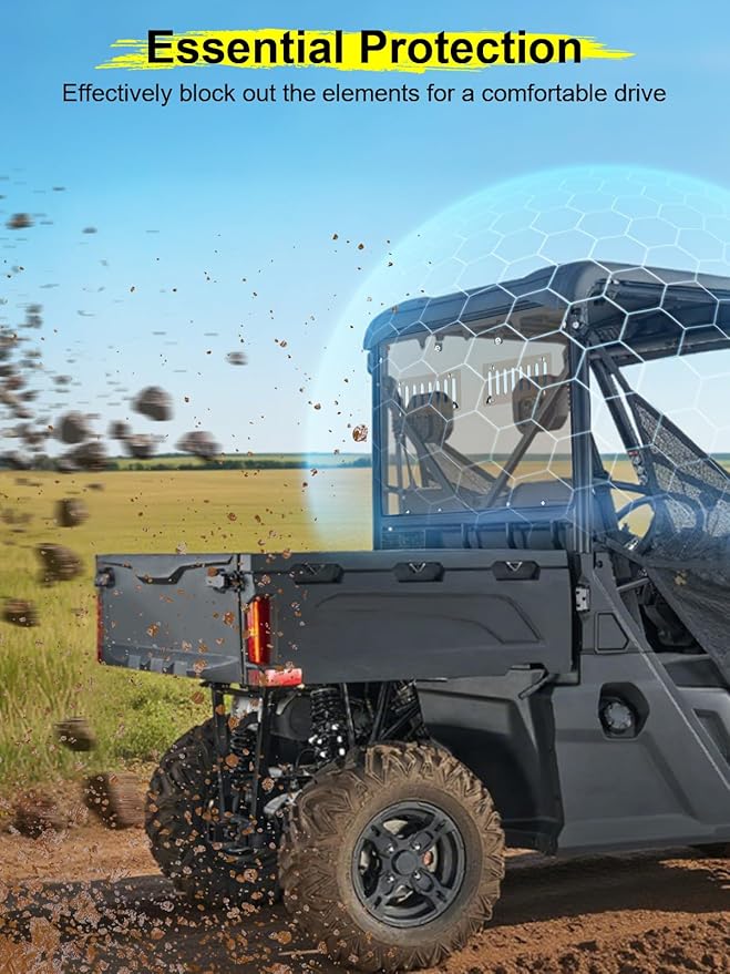 Rear Adjustable Vented Tinted Windshield Compatible with CFMOTO UFORCE 600 2021-2025, Back Window Scratch Resistant Hard PC Windshield Protects Against Wind, Dust, Dirt, Snow, Rain