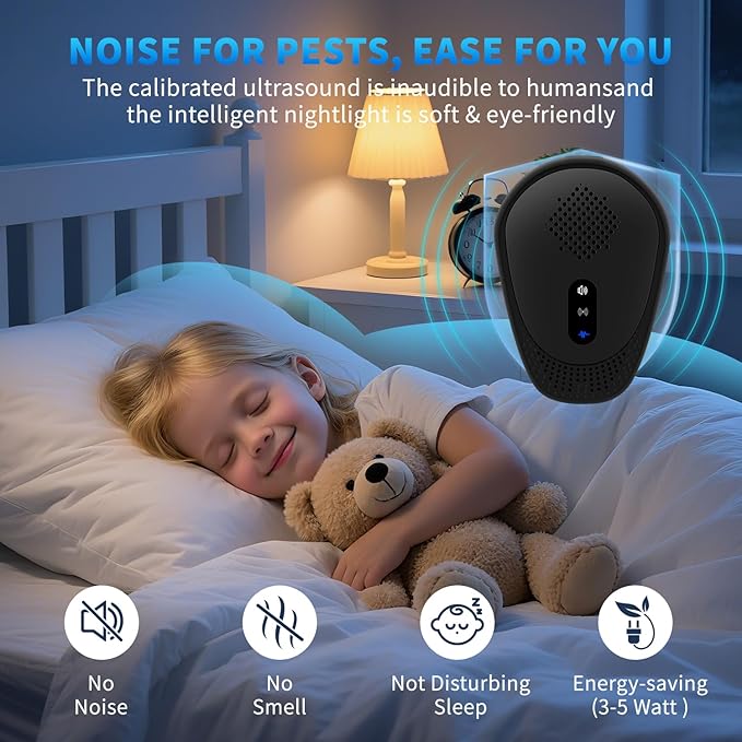 6 Pack Upgraded Ultrasonic Pest Control Repeller, Mouse Repellent Indoor for Spider Bug Roach Ant Mosquito Rat Mice Insect Deterrent, Mouse Rodent Repellent Ultrasonic Plug in, 3 Mode Switching, Black