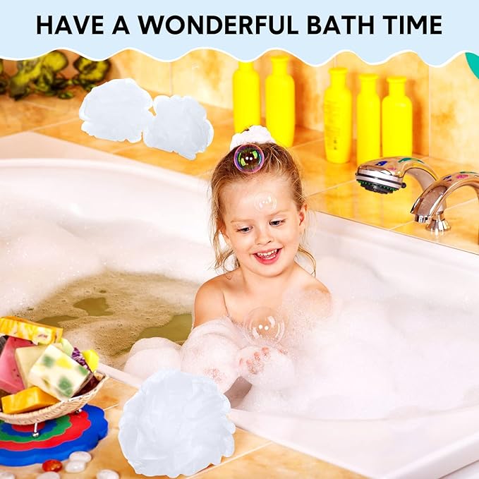 CHENGU 50 Pack Loofah Sponge Bath Sponge Shower Loofah Mesh Shower Ball Bath Pouf Wash Body Puff for Women Men, 30 g(White,Classic)