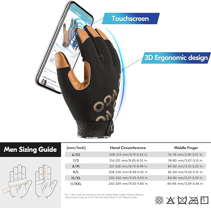 Vgo... 1-Pair -4? or above 3M Thinsulate C100 Winter Warm Waterproof Light Duty Mechanic Glove, High Dexterity, Anti-abrasion, Rigger Glove (Size S, Brown, GA9603FW)