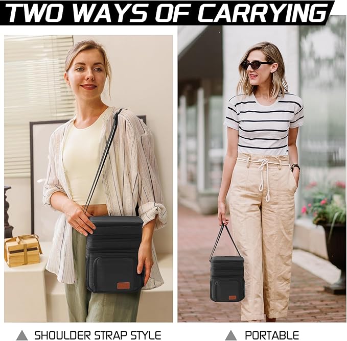 Insulated Lunch Bag for Women Men, Reusable 3 Layers Lunch Box Women, Expandable Reusable Water-resistant Lunch Box for Work Travel Office Picnic Hiking