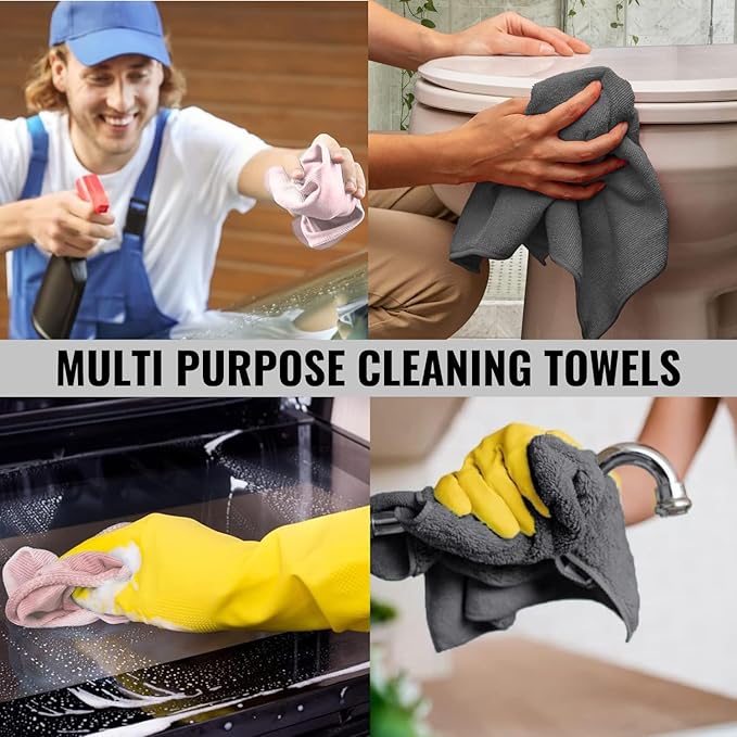 Glass Cleaner Spray - Foam Action Cleaner - 19 Fl Oz, (4 Pack) - Bundle With 10 Premium Microfiber Cleaning Cloth Towel Rags