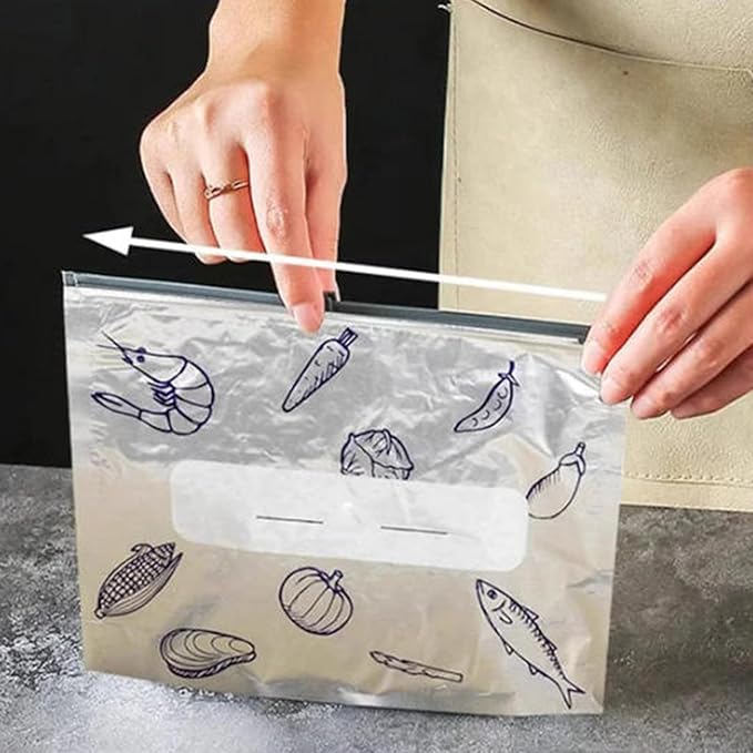 Reusable Aluminum Foil Sealable Storage Bags, 2026 New Resealable Vacuum Zipper Pouches for Food, Stand Up Foil Sealable Bags with Label and Zip Lock for Vegetable Fruit Meat (20Pcs, Large)